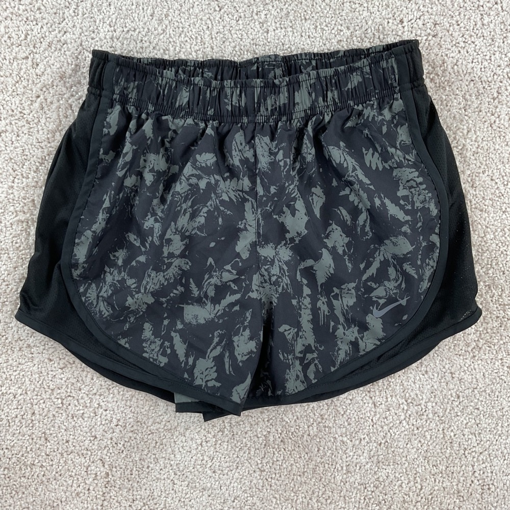 Nike Womens Dri-FIT Tempo Running Shorts Black Grey Abstract Size XS
